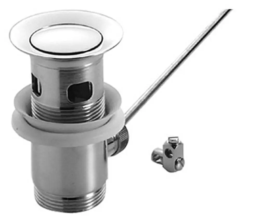 Ablaufgarnitur aus Chrom, geeignet für Waschbecken, mit Hebelmechanismus zur Regulierung des Wasserflusses. Von der Marke Ideal Standard.